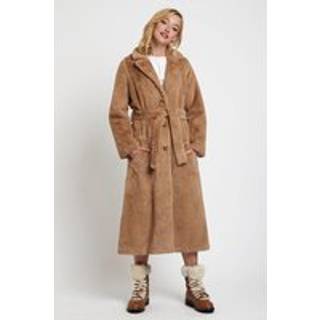 Arinette Faux Fur Tie Waist Midi Coat - Camel