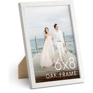 Haus og nuancer 6x8 White Oak Wooden Picture Frame - 6x8 Poster Frame - Premium Oak Vertical Hang Shatterfabroof Plexiglass - Ideel til hjemmestu