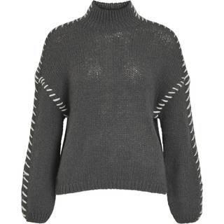 VILA dame pullover VICHOCA - Dark Grey WHITE STITCHING - XS
