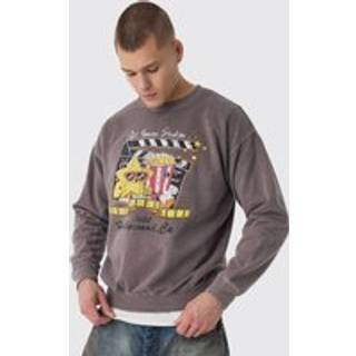 Mens Mahogany Regular Fit Cartoon Movie Graphic Washed Sweatshirt