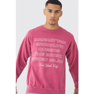 Mens Red Regular Fit Washed New York Graphic Sweatshirt