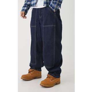 Mens Indigo Balloon Rigid Contrast Stitch Denim Jeans