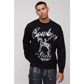 Mens Black Oversized Western Metallic Graphic Sweatshirt