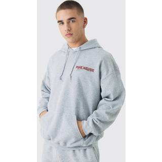 Mens Grey Marl Oversized Rue Neuve Graphic Hoodie