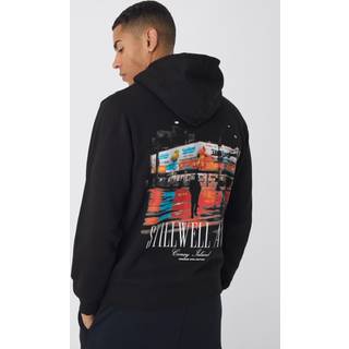 Mens Black Regular Fit Reflection Graphic Zip Through Hoodie