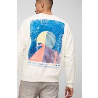 Mens Ecru Regular Fit Sunrise Graphic Washed Sweatshirt