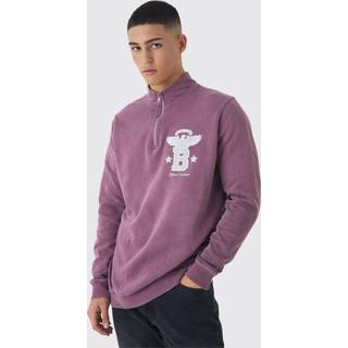 Mens Burgundy Regular Fit B Eagle MMXIII Varsity Graphic Quarter Zip Washed Sweatshirt