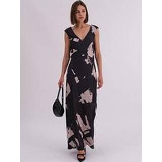 Religion Religion Black Dawn Maxi Column Dress With Draped Back Detail In Hand-Painted Print - EU 46 (UK 18)