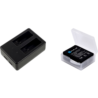 Pakke m. Dobbelt batteri-oplader til GoPro HERO 5 / 6 / 7 / 8 & Batteri-Etui til GoPro Hero 8 / 7/ 6/ 5 / 3 / 3+