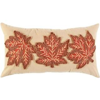 14 """" X 26 """" Beige og brune efter?rsblade kaster pude med applikation og broderi
