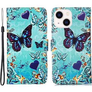 iPhone 15 Læder Flip Cover med Sommerfugl Motiv