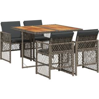 Spisebordssæt Til Haven 9 Dele Med Hynder Polyrattan - 4 / Grå / træ