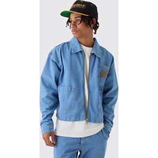 Mens Mid Blue Boxy Fit Western Denim Jacket