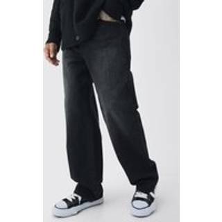 Mens Washed Black Tall Baggy Rigid Double Waistband Denim Jeans