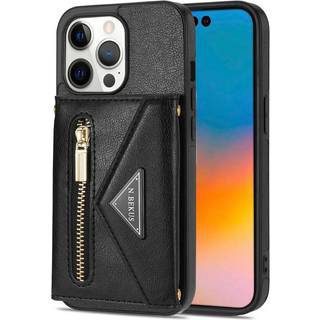 iPhone 14 Pro Cover med Læder Mobilpung og Snor