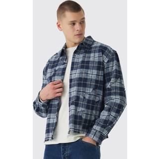 Mens Blue Oversized Boxy Cross Applique Check Shirt