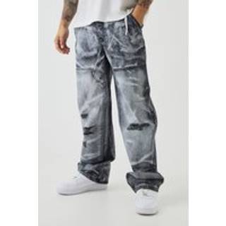 Mens Washed Black Relaxed Rigid Dirty Wash Ripped Carpenter Denim Jeans