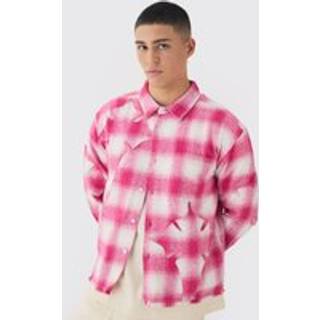 Mens Pink Oversized Boxy Cross Applique Check Shirt