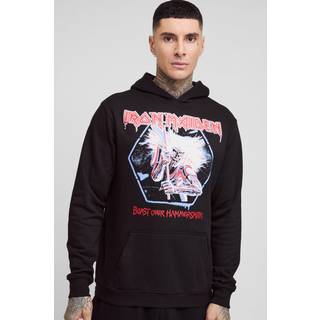 Mens Black Tall Oversized Iron Maiden Licence Print Hoodie