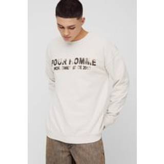 Mens Ecru Oversized Pour Homme Vintage Slogan Print Sweatshirt
