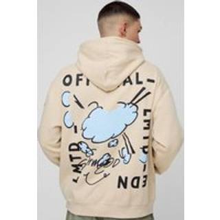 Mens Sand Oversized Puff Print Doodle Graphic Hoodie