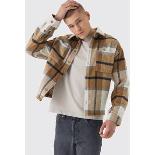 Mens Brown Regular Fit Brushed Check Overshirt