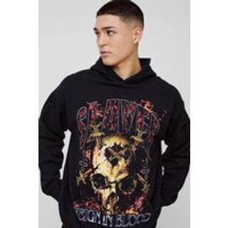 Mens Black Oversized Slayer Band License Print Hoodie