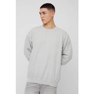 Mens Stone Oversized Paris Neck Embroidered Washed Sweatshirt