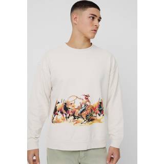 Mens Ecru Regular Fit Rodeo Graphic Washed Sweatshirt