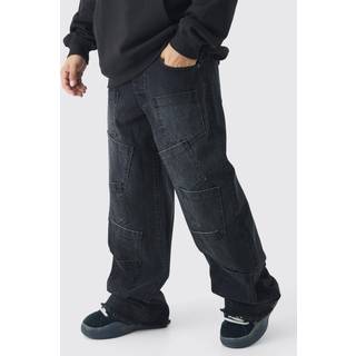 Mens Washed Black Baggy Fit Rigid Indigo Multi Pocket Jeans