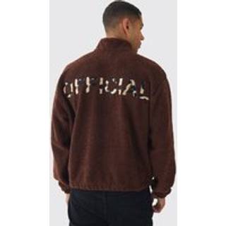 Mens Chocolate Oversized Boxy Boucle Borg Official Leopard 1/4 Zip Sweatshirt