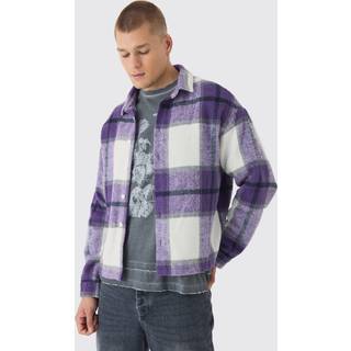 Mens Purple Heavyweight Oversized Brushed Check Overshirt
