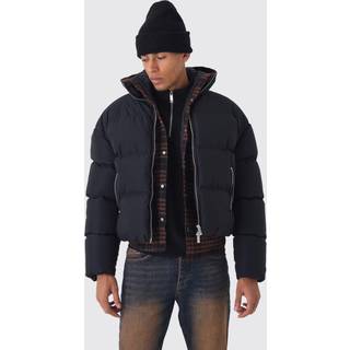 Mens Man Boxy Fit Funnel Neck Puffer Coat In Black