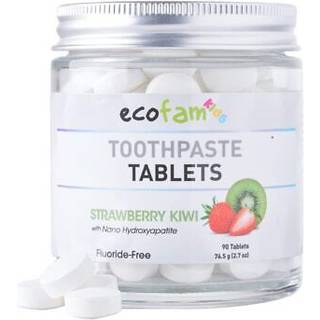 Ecofam Toothpasta Tablets - Strawberry Kiwi | Tyggelige tandpasta -tabletter til frisk åndedræt | Fluorfrit | Nano hydroxyapatit tandpasta | 90 t