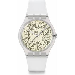 Swatch Quartz Break Free FROM THE ARCHIVE Beige Illustrated Dial Transparent Silicone Strap SO29Z145