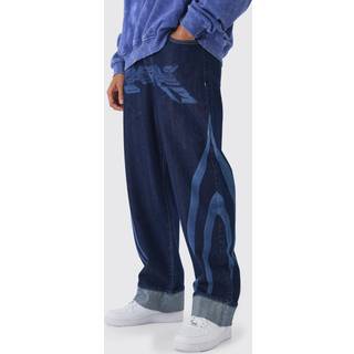 Mens Relaxed Rigid Indigo Laser Print Moto Jeans