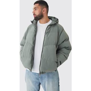 Mens Plus Man Regular Fit Hooded Puffer Coat In Grey