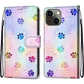 iPhone 13 Flip Cover med Rainbow Paws Mønster