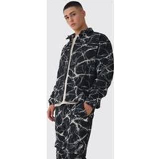 Mens Black Oversized Tapestry Barbed Wire Overshirt
