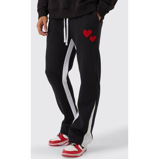 Mens Black Regular Fit Heart Borg Applique Gusset Jogger