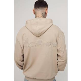 Mens Pale Grey Tall Oversized Loopback Ribbed Applique Hoodie