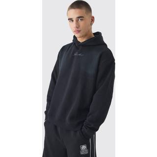 Mens Black Oversized Man Spray Wash Hoodie