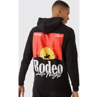 Mens Black Regular Fit Rodeo Back Print Hoodie