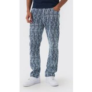 Mens Indigo Straight Leg Heavyweight Denim Jacquard Jeans