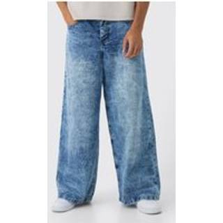 Mens Mid Blue Extreme Baggy Rigid Washed Denim Jeans