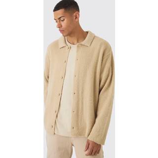 Mens Sand Oversized Brushed Knitted Shirt