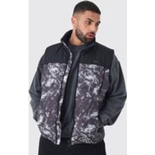 Mens Plus Colour Block Printed Funnel Neck Gilet In Charcoal
