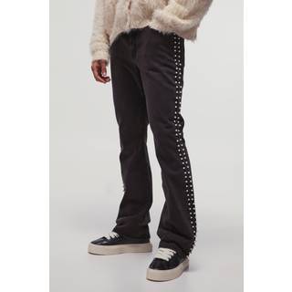 Mens Purple Relaxed Flared Pearl Side Detail Jeans