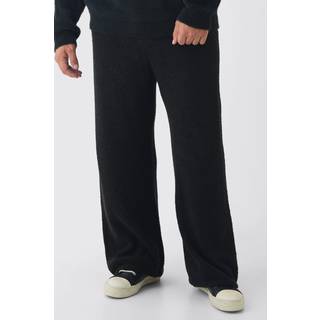 Mens Black Plus Fluffy Knit Relaxed Fit Joggers