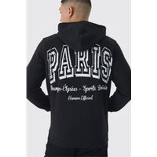 Mens Black Regular Fit Paris Varsity Graphic Hoodie